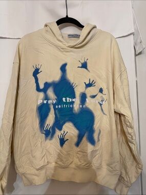 Aelfric Eden Cream Hoodie with Blue Graphic Silhouette